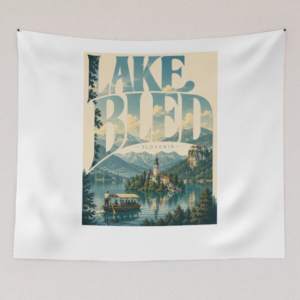 Item preview, Lake Bled Slovenia with Bled Island Julian Alps and Bled Castle designed and sold by Aryabek.