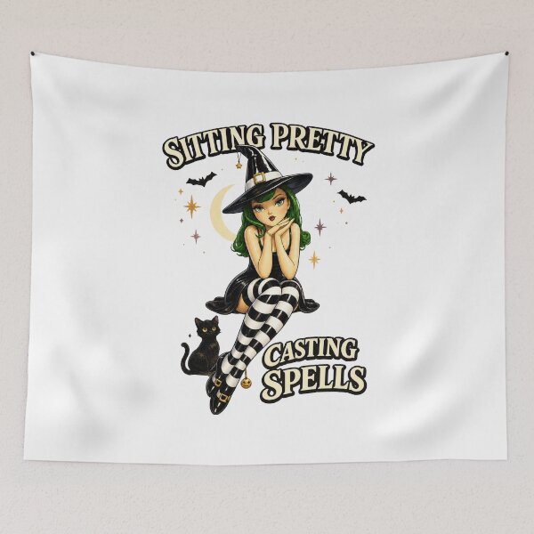 Item preview, Sitting Pretty, Casting Spells – Cute Retro Witch Halloween Design designed and sold by TVPS17.