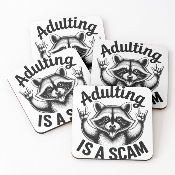 Item preview, Adulting Is a Scam Funny Raccoon designed and sold by INKRebelGraphic.
