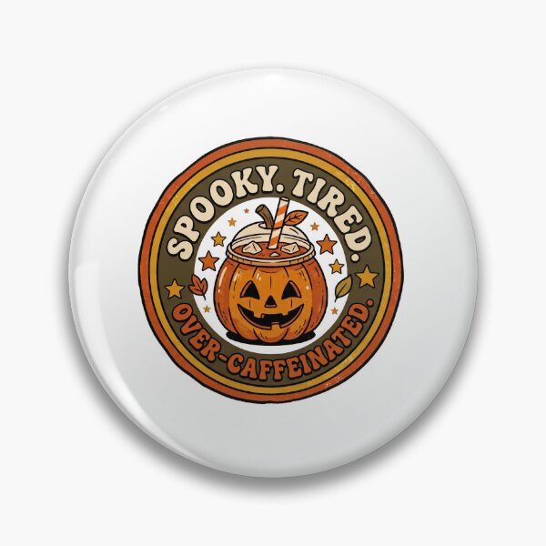 Item preview, SPOOKY TIRED OVER-CAFFEINATED Sticker Pumpkin Coffee Retro 70s designed and sold by Ink & Void Co..