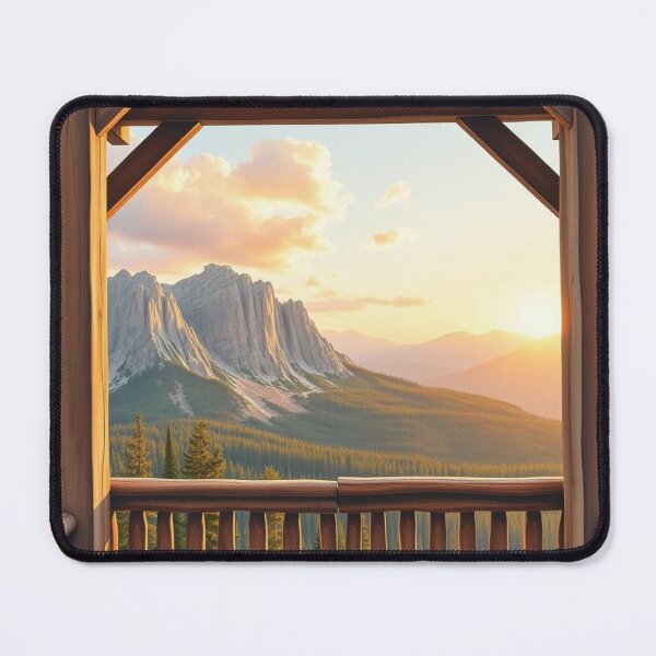 Item preview, Mountain Cabin Porch Sunset View Landscape Art Print designed and sold by EllDAV777.