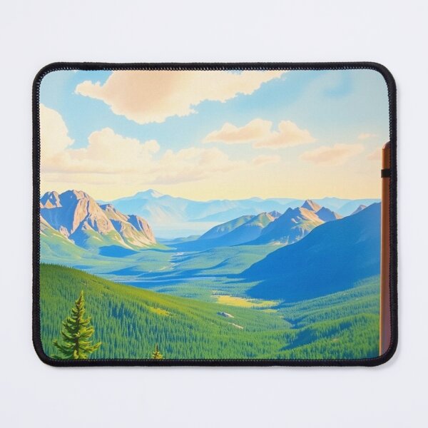 Item preview, Majestic Mountain Valley Vista – Scenic Alpine Landscape with Forest & Railing Viewpoint designed and sold by EllDAV777.