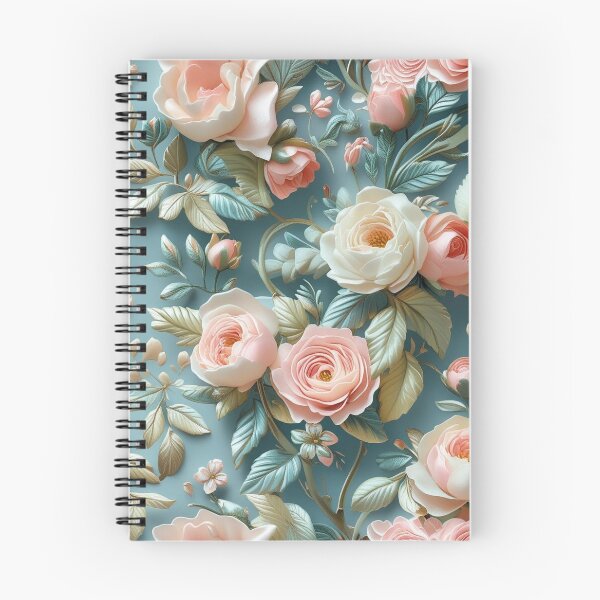 Item preview, Cuaderno de jardín color verde azulado con estampado floral botánico de rosas rosadas vintage designed and sold by FestivityFinds.