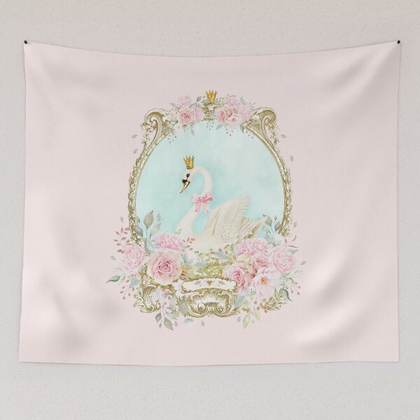 Item preview, The Shabby White Swan, romantic with pink flowers designed and sold by Wendy Paula Patterson.