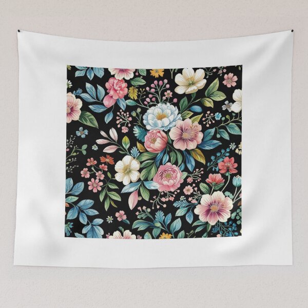 Artikelvorschau, Notizbuch mit dunklem botanischem Blumenmuster und rosa-blauen Blüten entworfen und verkauft von FestivityFinds.