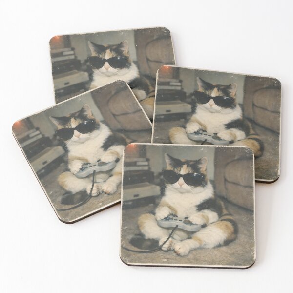 Item preview, Cool Gamer Cat Vintage Wall Art | Retro Gaming Feline Portrait | Nostalgic Film Grain Photography Aesthetic Print designed and sold by PaintedPixels01.