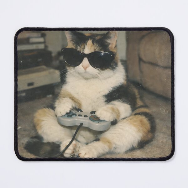 Item preview, Cool Gamer Cat Vintage Wall Art | Retro Gaming Feline Portrait | Nostalgic Film Grain Photography Aesthetic Print designed and sold by PaintedPixels01.