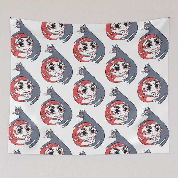Item preview, Cute Cat Resting On Daruma Doll Japanese Folklore Art designed and sold by Kikinomiarts.