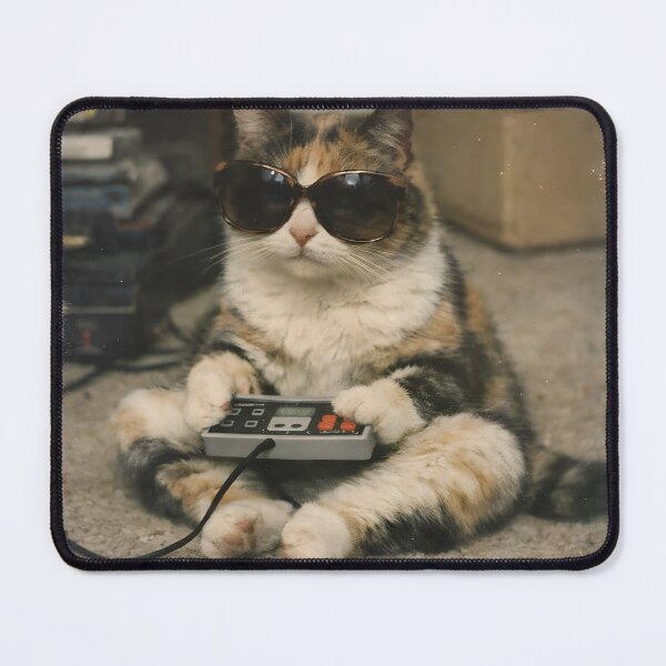 Item preview, Cool Gamer Cat Vintage Wall Art | Retro Gaming Feline Portrait | Nostalgic Film Grain Photography Aesthetic Print designed and sold by PaintedPixels01.
