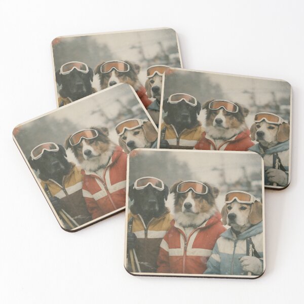 Item preview, Three Dog Friends Ski Vacation Wall Art | Whimsical Winter Adventure Portrait | Retro Photography Style Snow Scene Print designed and sold by PaintedPixels01.