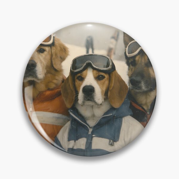 Item preview, Three Dog Friends Ski Vacation Wall Art | Whimsical Winter Adventure Portrait | Retro Photography Style Snow Scene Print designed and sold by PaintedPixels01.
