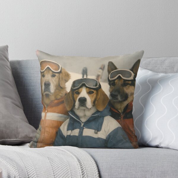 Item preview, Three Dog Friends Ski Vacation Wall Art | Whimsical Winter Adventure Portrait | Retro Photography Style Snow Scene Print designed and sold by PaintedPixels01.