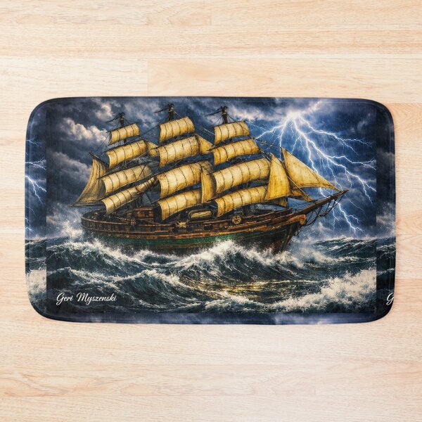 Item preview, Storm‑Forged Majesty — Lightning Ship at Sea designed and sold by The Art Queen Of Michigan .