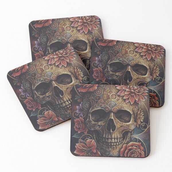 Item preview, Ornamental Floral Skull with Roses and Gothic Swirls designed and sold by AldricFenlow.