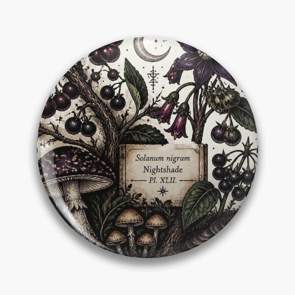 Item preview, Vintage Witchy Nightshade Botanical – Solanum Nigrum Mushroom Crescent Moon Occult Sticker designed and sold by FestivityFinds.