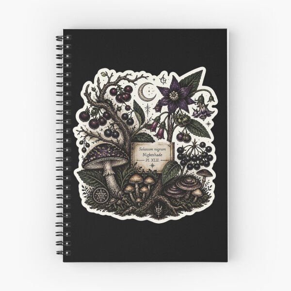 Item preview, Vintage Witchy Nightshade Botanical – Solanum Nigrum Mushroom Crescent Moon Occult Sticker designed and sold by FestivityFinds.