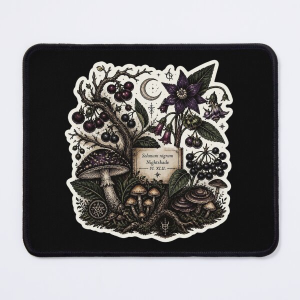 Item preview, Vintage Witchy Nightshade Botanical – Solanum Nigrum Mushroom Crescent Moon Occult Sticker designed and sold by FestivityFinds.