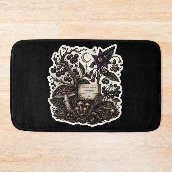 Item preview, Vintage Witchy Nightshade Botanical – Solanum Nigrum Mushroom Crescent Moon Occult Sticker designed and sold by FestivityFinds.