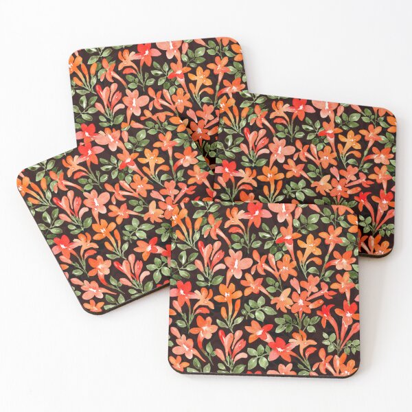 Item preview, Red Orange Honeysuckle Flowers Pattern in Watercolor designed and sold by andrebalest.art.