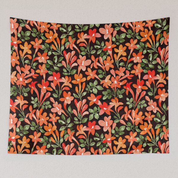 Item preview, Red Orange Honeysuckle Flowers Pattern in Watercolor designed and sold by andrebalest.art.