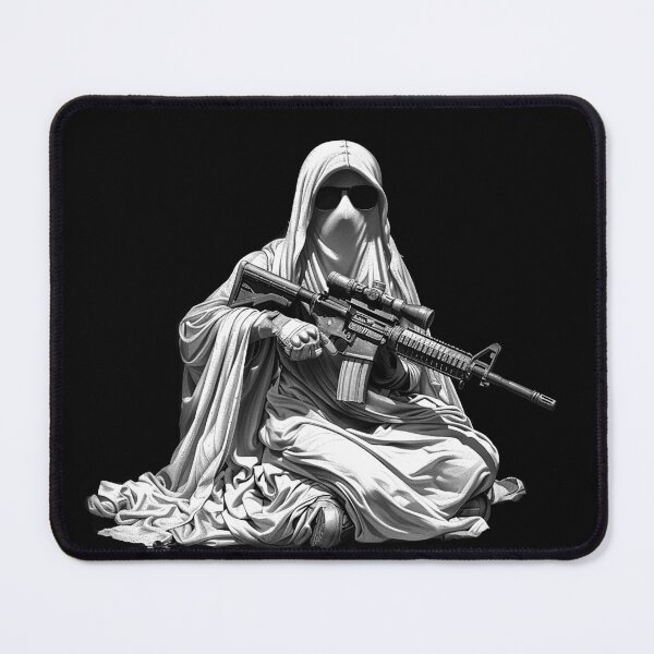 Item preview, Veiled Marksman with Scoped Rifle – Monochrome Tactical Surrealism designed and sold by inkoutninja.