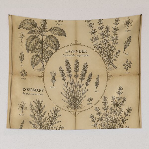 Item preview, Kitchen Herbs Poster | Basil Thyme Lavender Rosemary Botanical Study designed and sold by FestivityFinds.