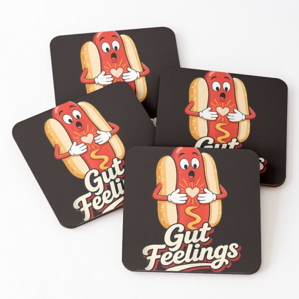 Item preview, Gut Feelings Cute Hot Dog Funny Food Pun Cartoon Vintage Design designed and sold by mari-kayden.
