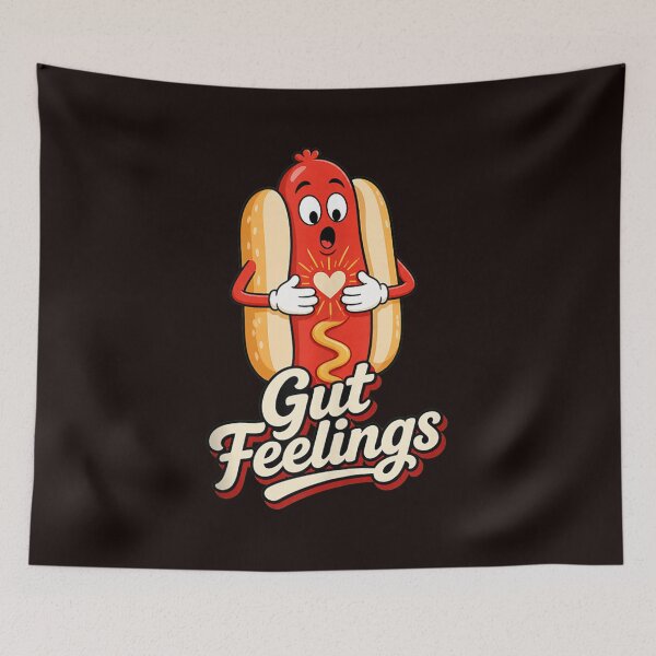 Item preview, Gut Feelings Cute Hot Dog Funny Food Pun Cartoon Vintage Design designed and sold by mari-kayden.