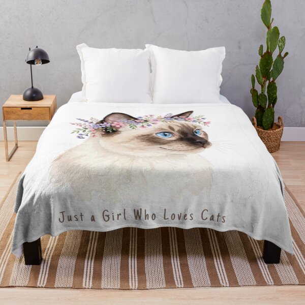Item preview, Just a Girl Who Loves Cats - Siamese Cat Floral Wreath Watercolor designed and sold by SDKENERGY.