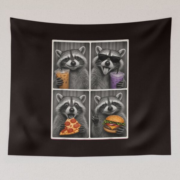 Item preview, Funny Raccoon Food Lover Photobooth Pizza Burger Coffee Vintage designed and sold by mari-kayden.