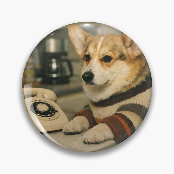 Item preview, Dog on Kitchen Cabinet Wall Art | Whimsical Canine Portrait by Vintage Telephone | Retro Photography Aesthetic Home Decor Print designed and sold by PaintedPixels01.