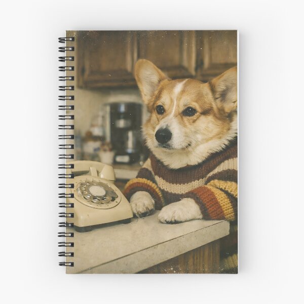 Item preview, Dog on Kitchen Cabinet Wall Art | Whimsical Canine Portrait by Vintage Telephone | Retro Photography Aesthetic Home Decor Print designed and sold by PaintedPixels01.