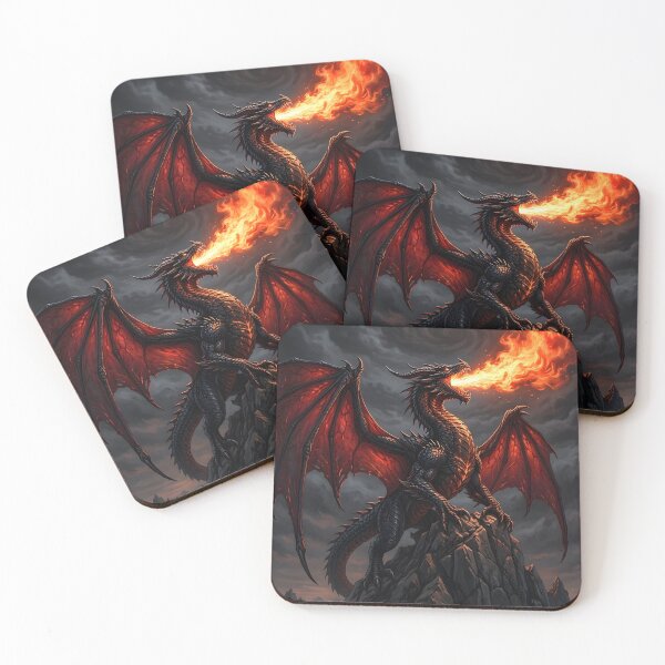 Item preview, Infernal Fire Dragon on Mountain Peak | Dark Fantasy Dragon Art designed and sold by DragonSerpent Ink.