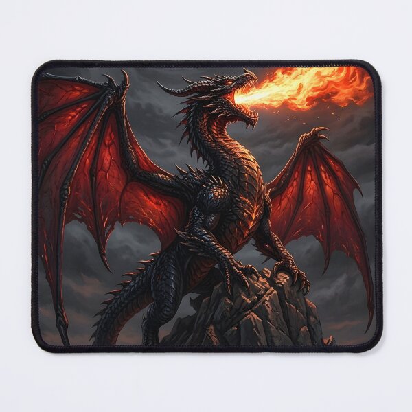Item preview, Infernal Fire Dragon on Mountain Peak | Dark Fantasy Dragon Art designed and sold by DragonSerpent Ink.
