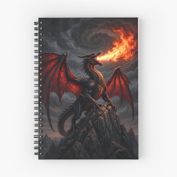 Item preview, Infernal Fire Dragon on Mountain Peak | Dark Fantasy Dragon Art designed and sold by DragonSerpent Ink.