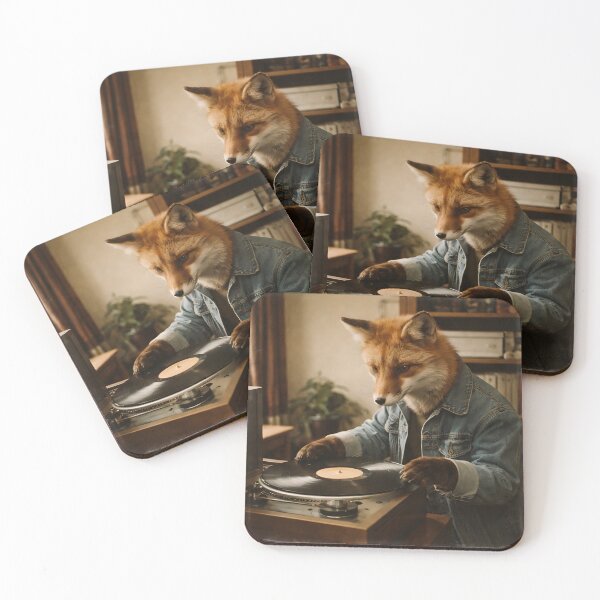 Item preview, Fox Playing Vintage Music in a Cozy Cottage Wall Art | Whimsical Woodland Portrait | Retro Photography Aesthetic Print designed and sold by PaintedPixels01.