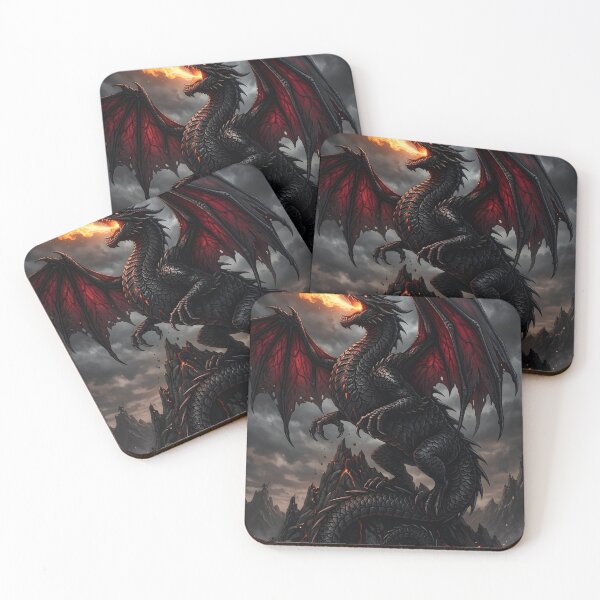 Item preview, Dark Fire Dragon on Volcanic Peak | Epic Fantasy Dragon Artwork designed and sold by DragonSerpent Ink.