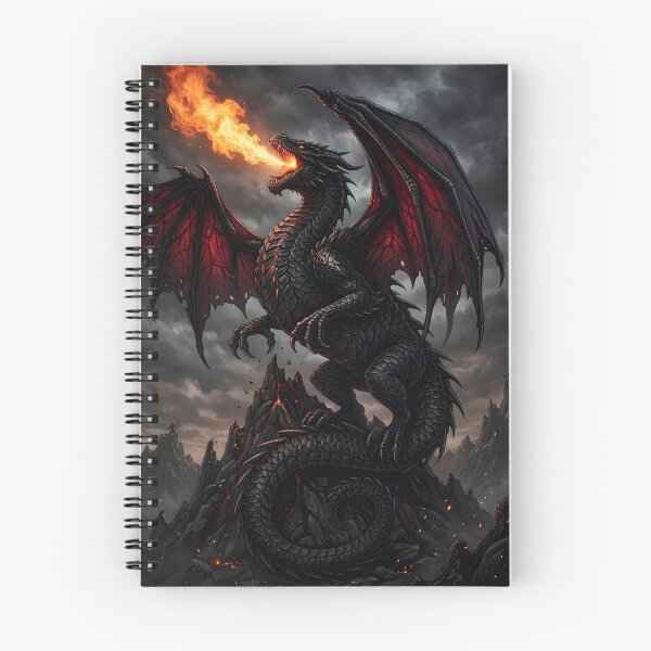 Item preview, Dark Fire Dragon on Volcanic Peak | Epic Fantasy Dragon Artwork designed and sold by DragonSerpent Ink.
