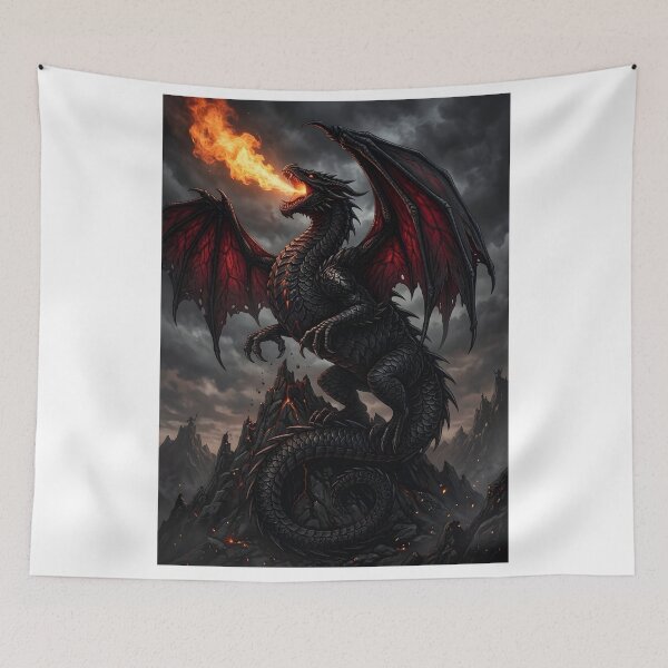 Item preview, Dark Fire Dragon on Volcanic Peak | Epic Fantasy Dragon Artwork designed and sold by DragonSerpent Ink.