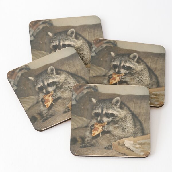 Item preview, Raccoon Eating Pizza Wall Art | Whimsical Food-Loving Wildlife Portrait | Retro Photography Aesthetic Vintage Print designed and sold by PaintedPixels01.