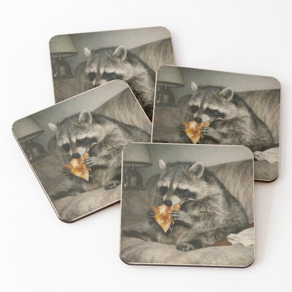 Item preview, Raccoon Eating Pizza Wall Art | Whimsical Food-Loving Wildlife Portrait | Retro Photography Aesthetic Vintage Print designed and sold by PaintedPixels01.
