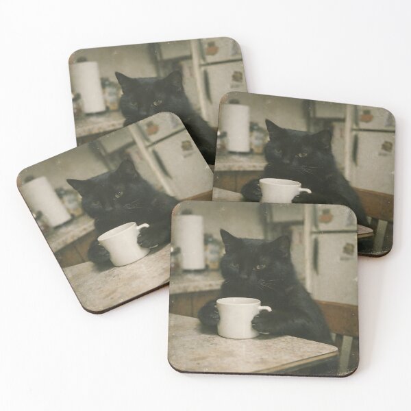 Item preview, Serious Cat Drinking Coffee Wall Art | Whimsical Morning Feline Portrait | Retro Photography Aesthetic Vintage Print designed and sold by PaintedPixels01.
