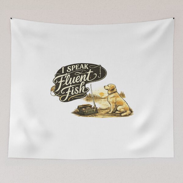 Item preview, Golden Retriever Fly Fishing Adventure - Cute Dog Fisherman designed and sold by teemix.