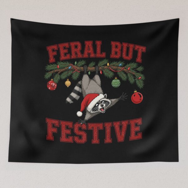 Item preview, Feral But Festive Funny Raccoon Christmas designed and sold by NSB-Design.