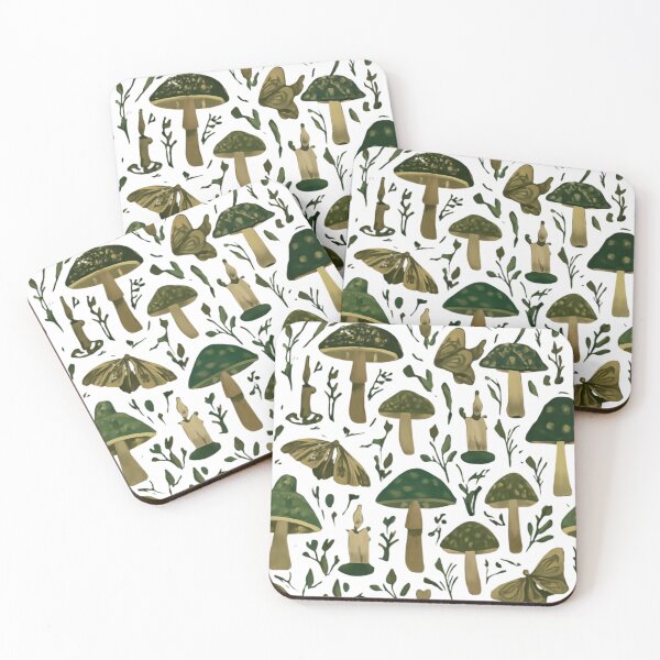 Item preview, Dark Green Mushroom Moth And Candle Pattern designed and sold by bvdesignart.