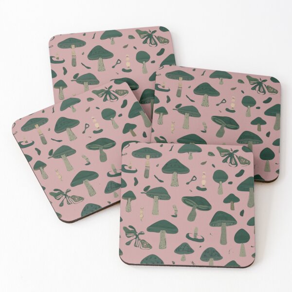 Item preview, Dark Green Mushroom And Moth Pattern designed and sold by bvdesignart.