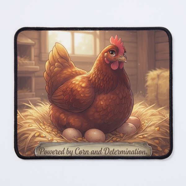 Item preview, Powered by Corn and Determination | Rhode Island Red Chicken | Cute AI Chicken Art designed and sold by pbchan.