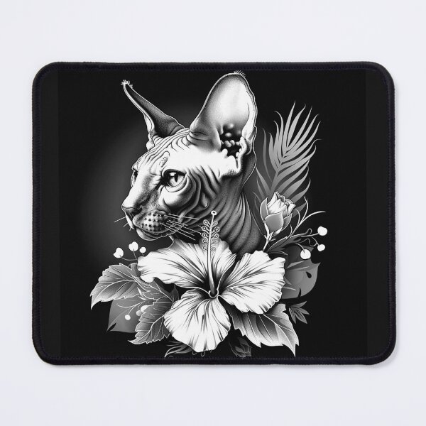 Item preview, Sphynx Cat with Hibiscus Flowers Gothic Botanical Portrait designed and sold by inkoutninja.