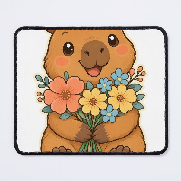 Item preview, Cute Capybara Holding Flower Bouquet designed and sold by Lobory.