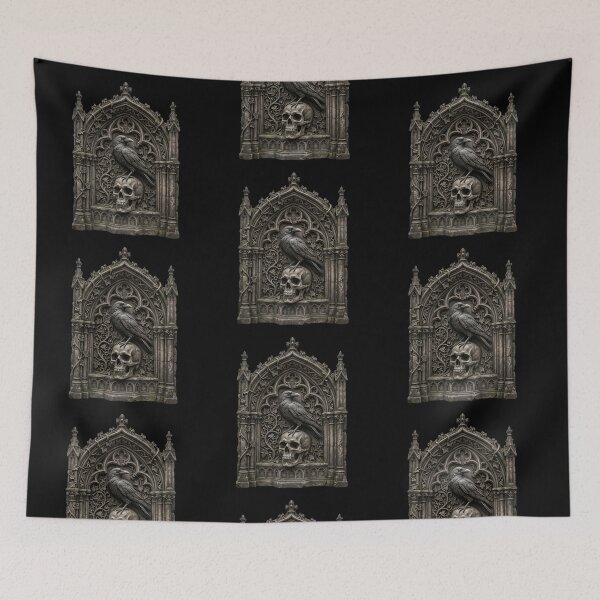 Item preview, Raven on Skull in Gothic Niche — Stone Sculpture designed and sold by David Mateo ArtWorks.
